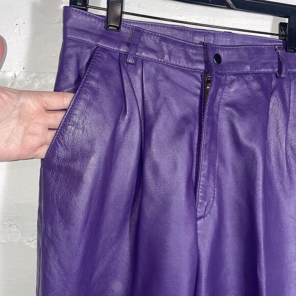 Vintage Purple Leather Pants High Rise Tapered India Bold 80s 90s Size 32 Makart - Picture 3 of 12